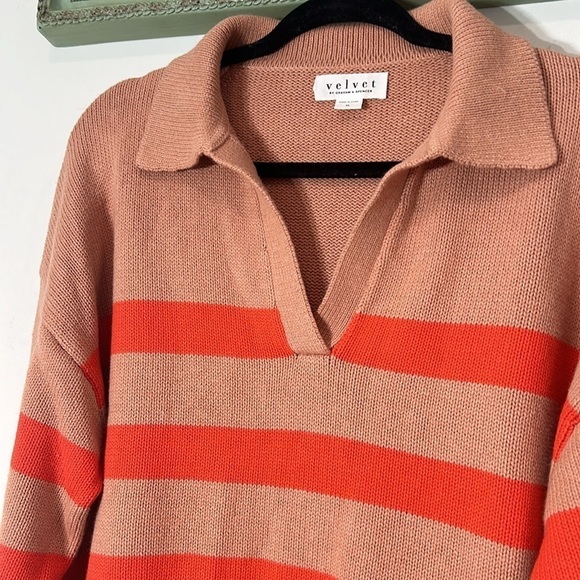 VELVET BY GRAHAM & SPENCER Women's Lucie Cotton Cashmere Striped Polo Sweater XL - Picture 5 of 9